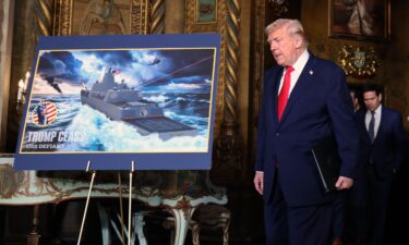 President Donald Trump arrives to announce the creation of the “Trump-class” battleship during a statement to the media at Trump’s Mar-a-Lago estate on December 22