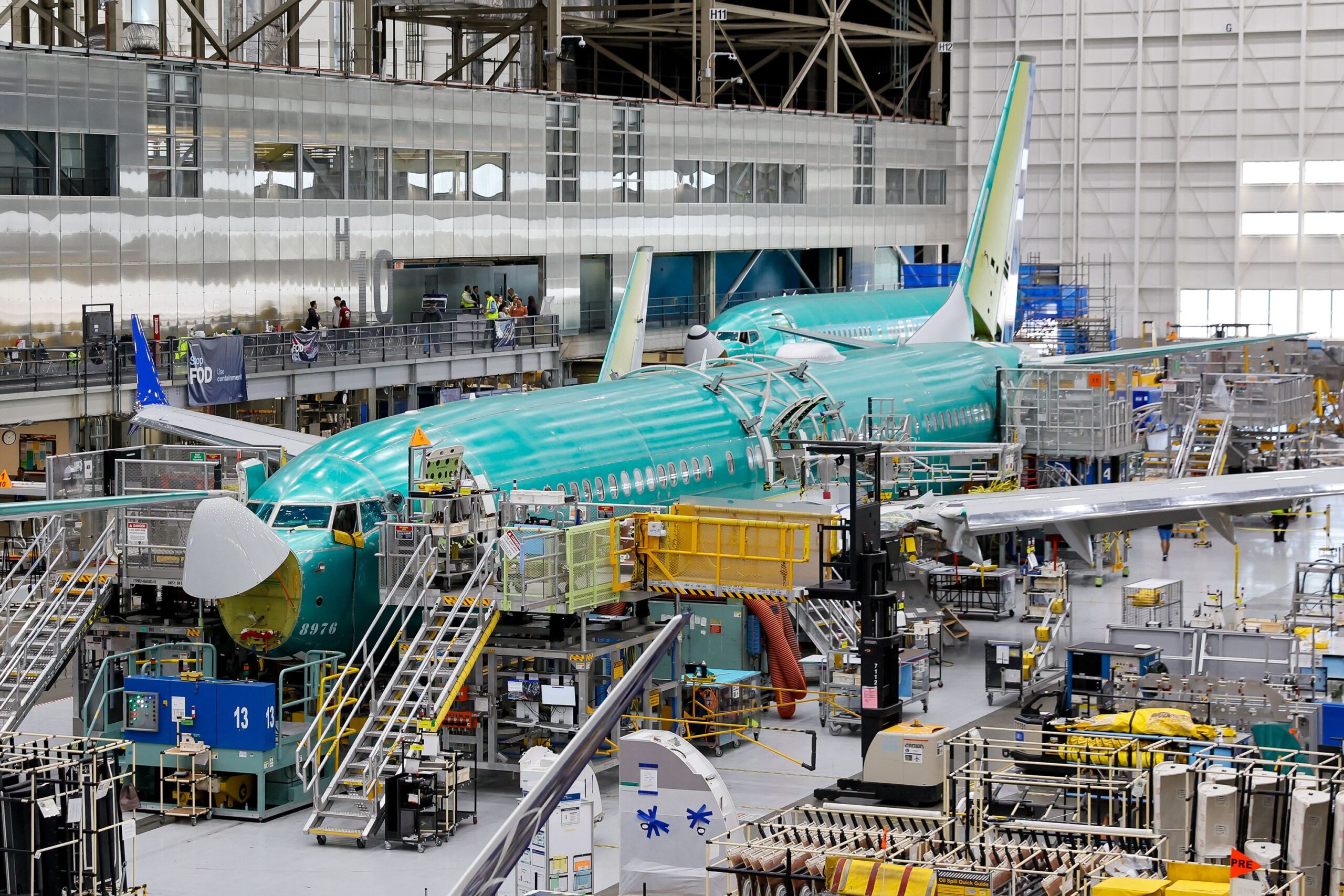<i>Jennifer Buchanan/Pool/AFP/Getty Images via CNN Newsource</i><br/>Boeing 737 MAX aircraft are assembled at the Boeing Renton Factory in Renton