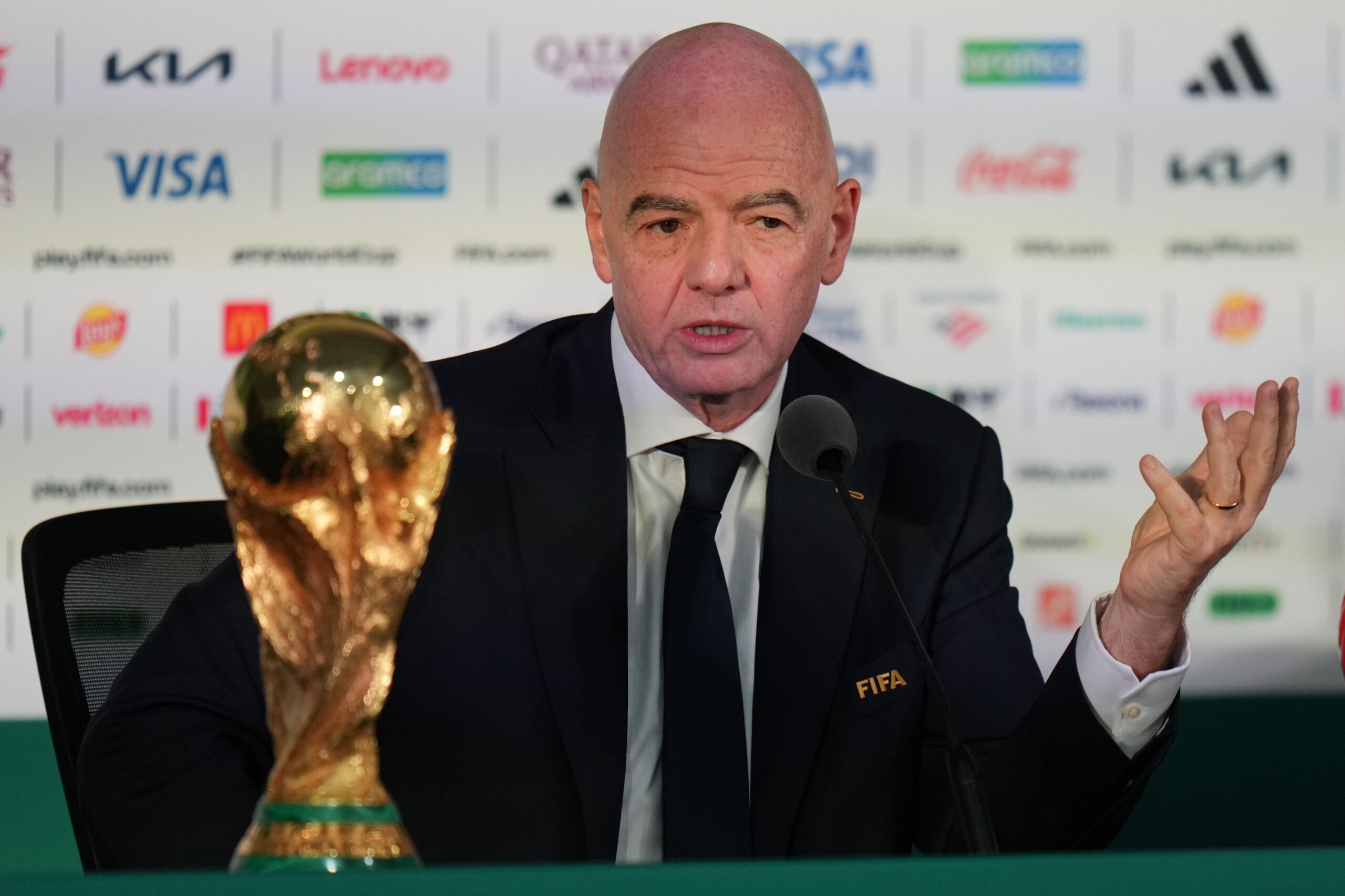 <i>Abdelmajid Bziouat/AFP/Getty Images via CNN Newsource</i><br/>FIFA president Gianni Infantino leaves Al-Madina Stadium in Rabat