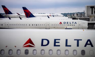 Delta Air Lines planes sit parked at Hartsfield-Jackson Atlanta International Airport on June 28