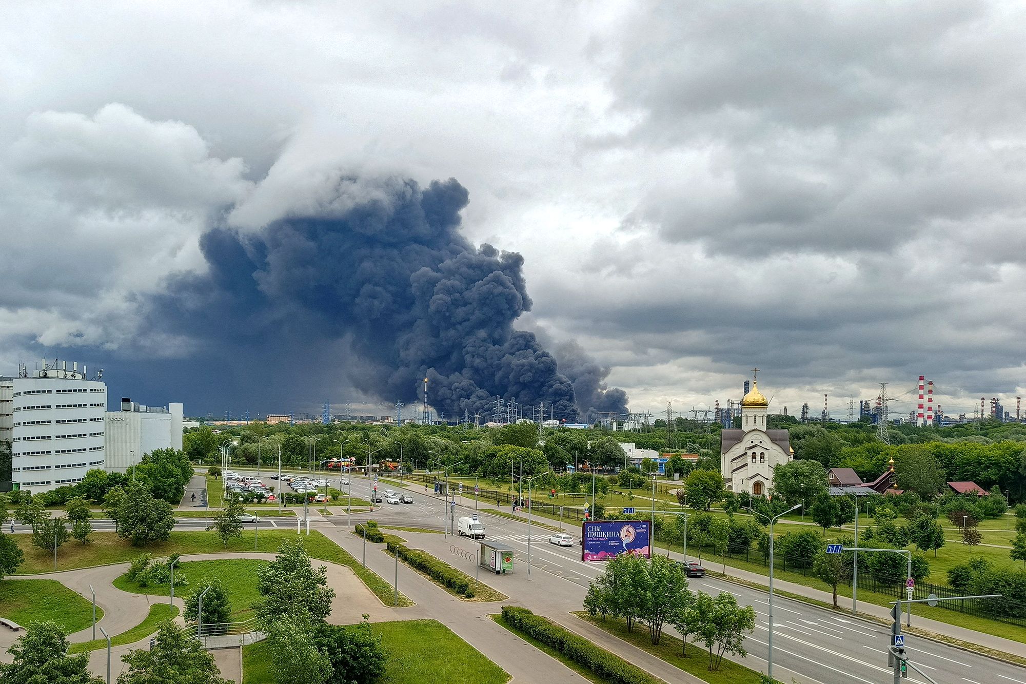 <i>Reuters via CNN Newsource</i><br/>Smoke rises from an oil refinery following a Ukrainian drone attack in Moscow