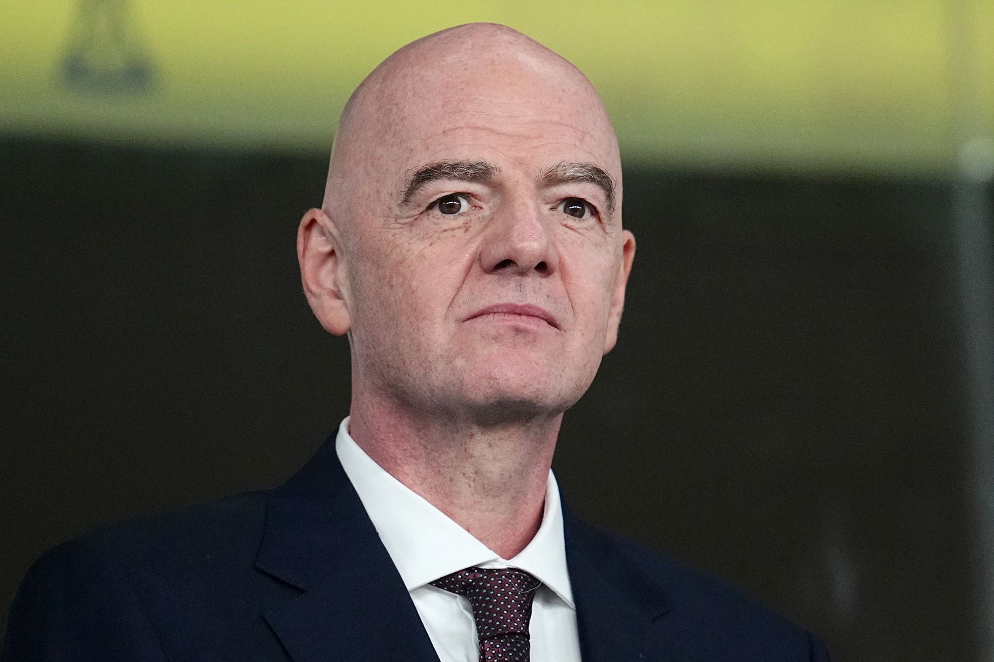 <i>Ulrik Pedersen/NurPhoto/Getty Images via CNN Newsource</i><br/>Gianni Infantino looks on during the AFCON Round of 16 match between South Africa and Cameroon at Al Medina stadium