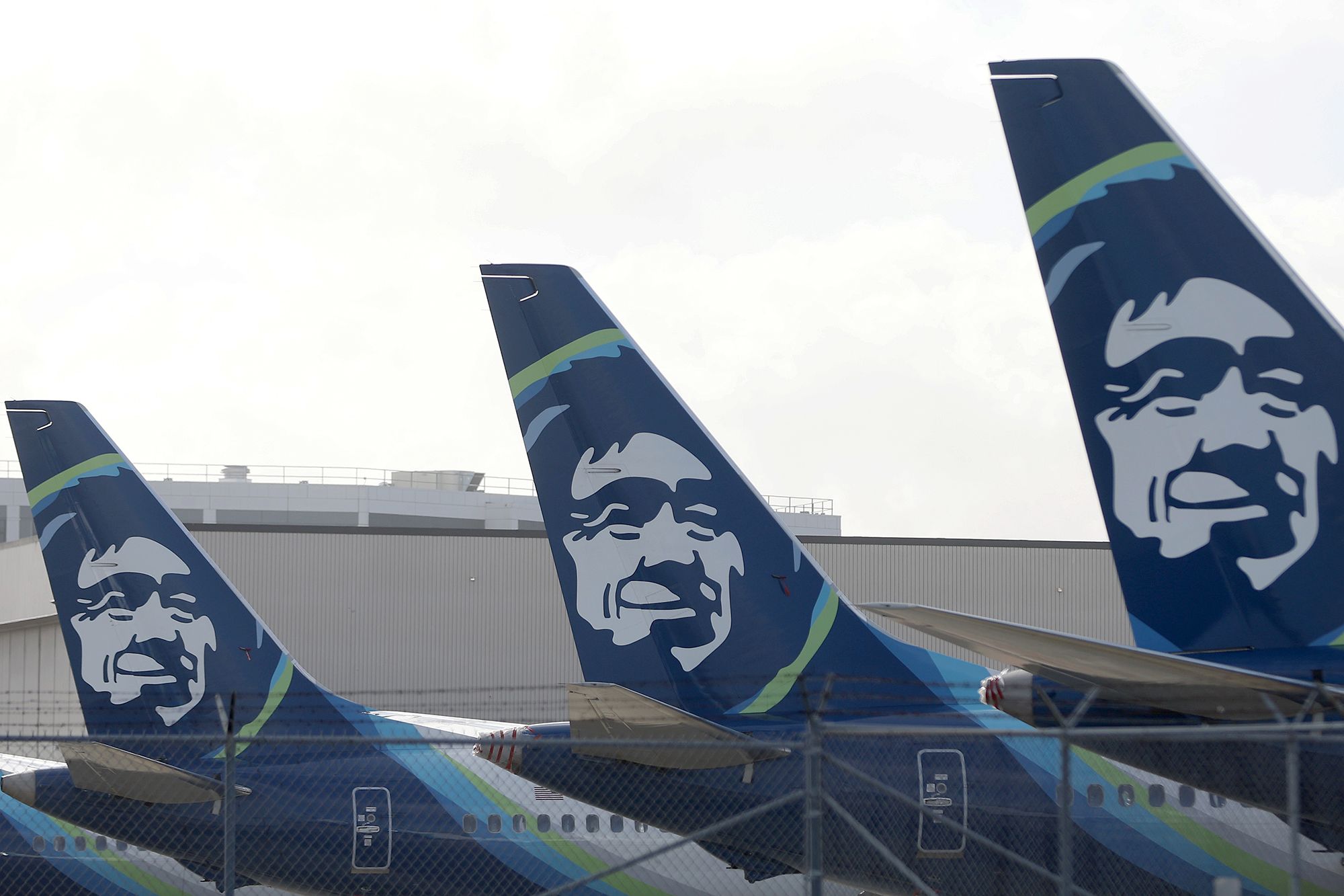 <i>Justin Sullivan/Getty Images via CNN Newsource</i><br/>The Alaska Airlines logo is displayed on the tail section of Alaska Airlines planes at San Francisco International Airport on January 25