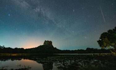 A Perseid meteor streaks across the sky in Dambulla