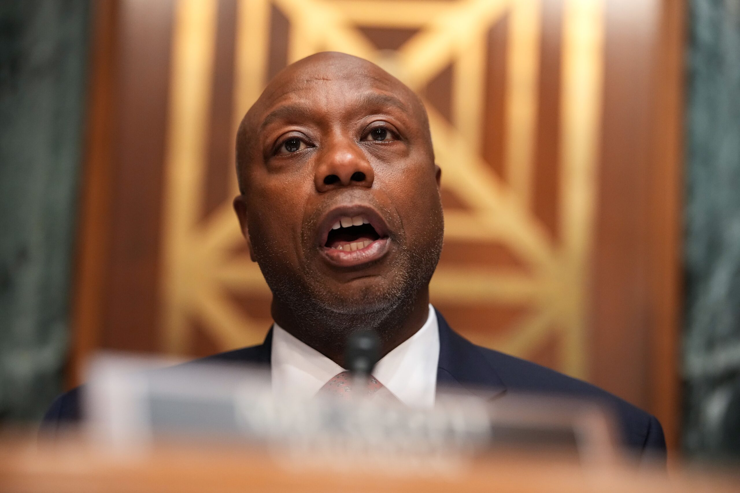 <i>Andrew Harnik/Getty Images via CNN Newsource</i><br/>Committee Chairman Sen. Tim Scott (R-SC) delivers an opening statement during a Senate Committee on Banking