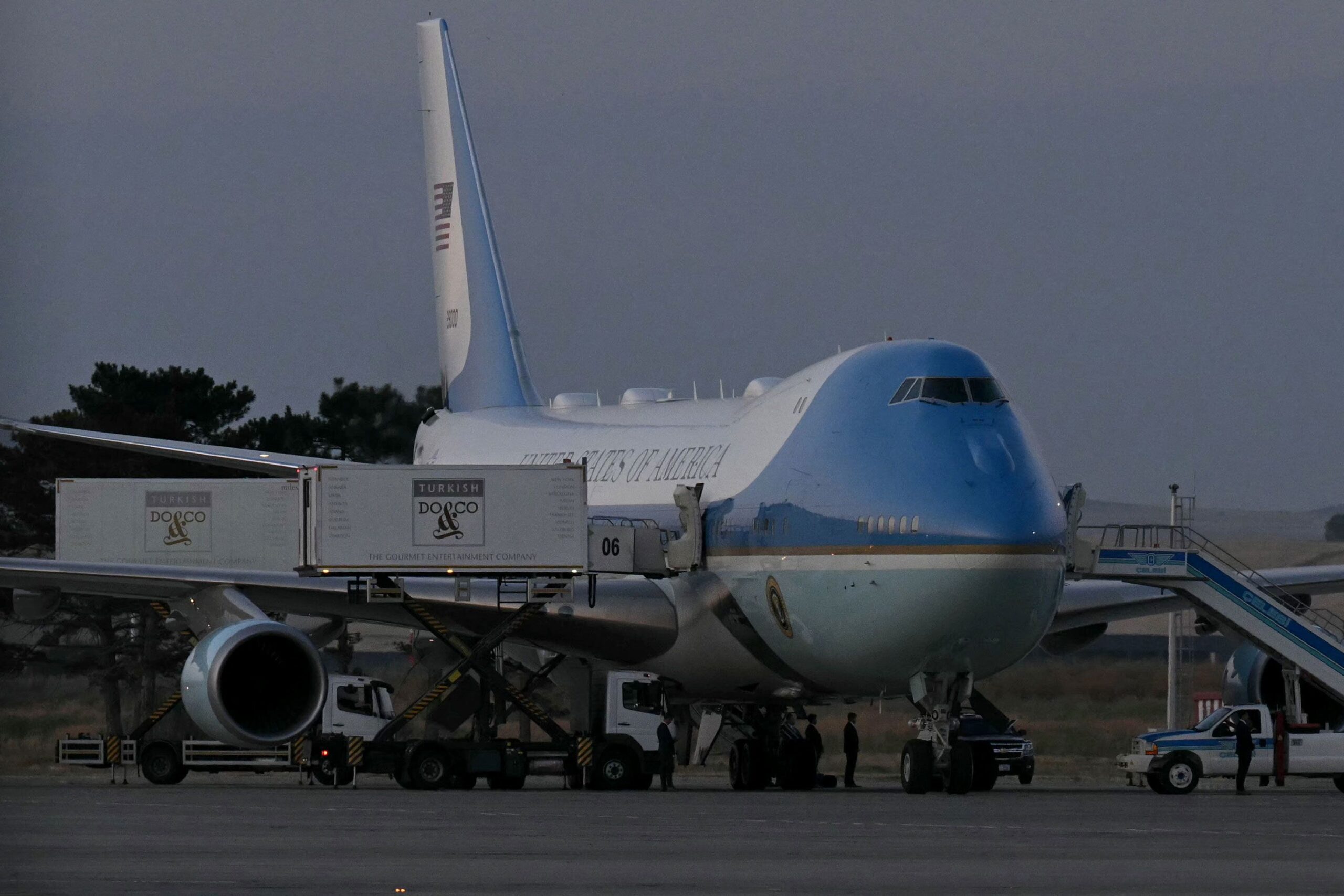 <i>Saul Loeb/AFP/Getty Images via CNN Newsource</i><br/>This photograph shows an old VC-25A Air Force One parked on the tarmac prior to departure with President Trump from Ankara