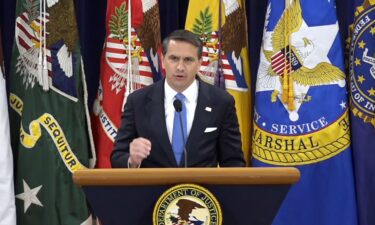 Attorney General Todd Blanche speaks during his first address to the DOJ workforce in the position in Washington
