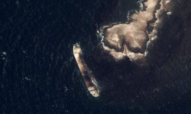 The damaged and half sunk oil tanker Caroline Bezengi