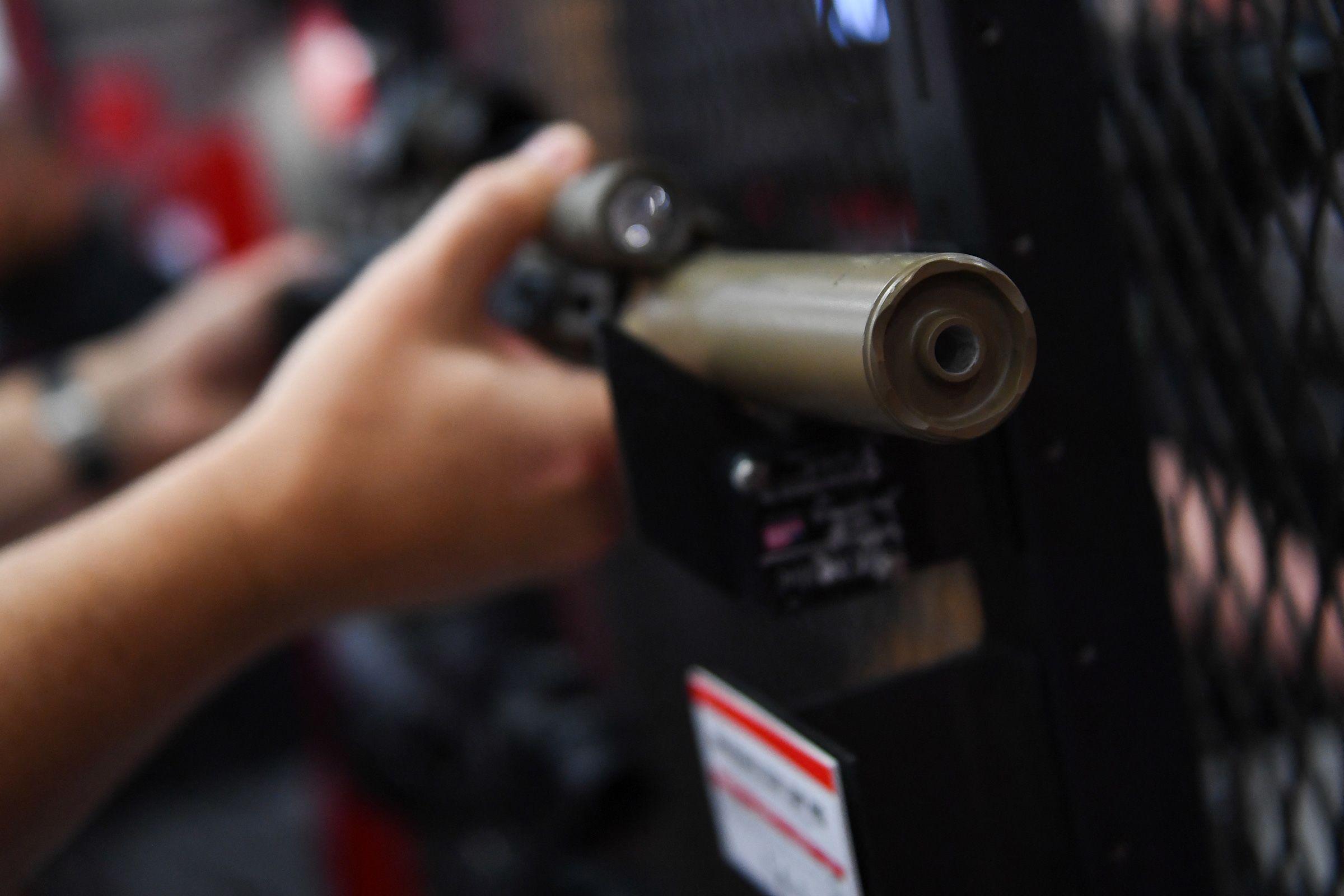 <i>Patrick T. Fallon/AFP/Getty Images/File via CNN Newsource</i><br/>A firearm sound suppressor