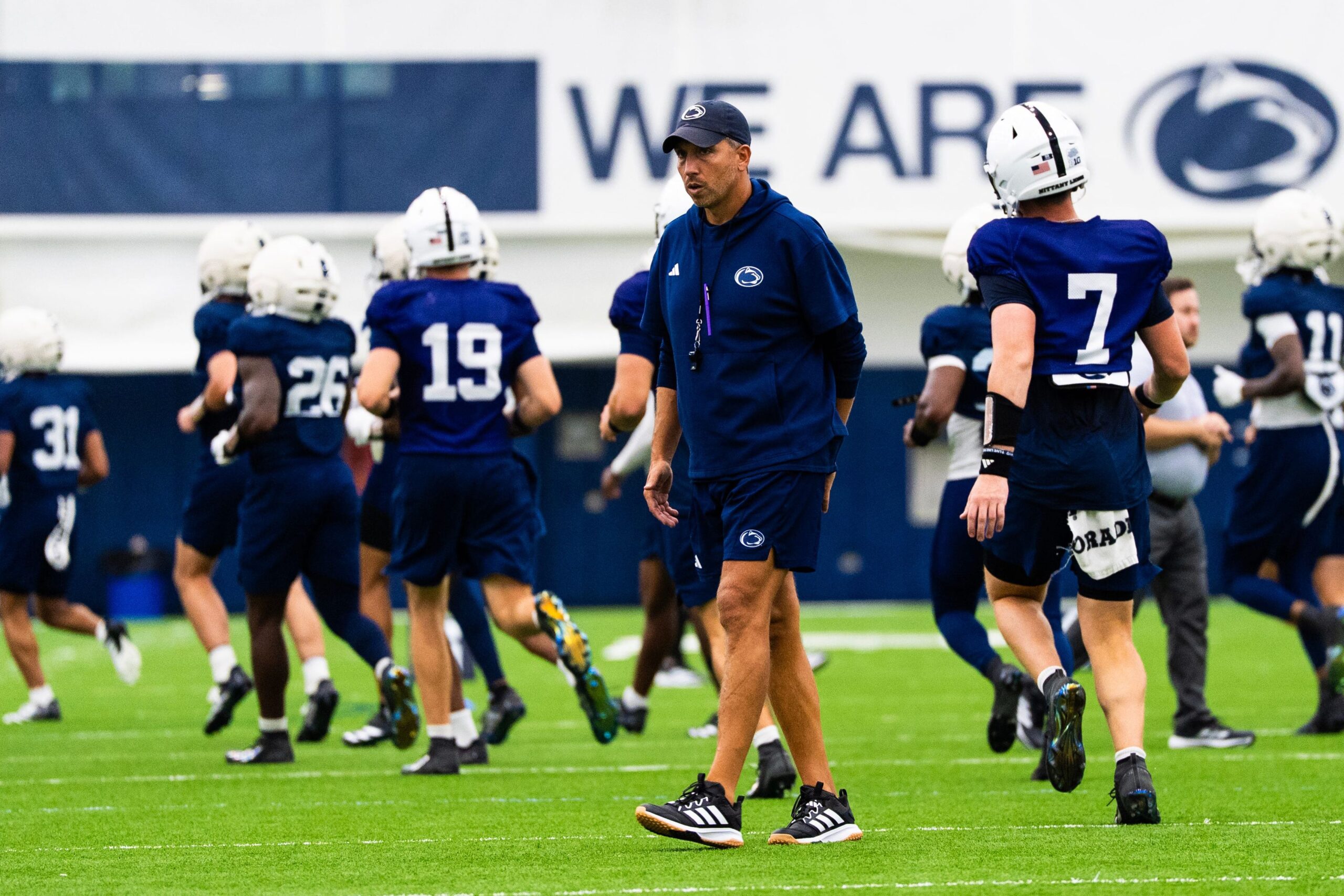 <i>Dan Rainville/Hanover Evening Sun/USA Today Network/Imagn Images via CNN Newsource</i><br/>Penn State head coach Matt Campbell oversees a practice session on Monday.