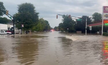 A flooded road in Cambridge City
