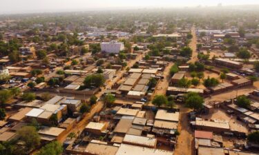 A drone picture shows a suburb following the attack on the international airport in Niamey