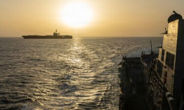 USS Abraham Lincoln conducts US blockade operations related to the Strait of Hormuz on April 16 in the Arabian Sea.