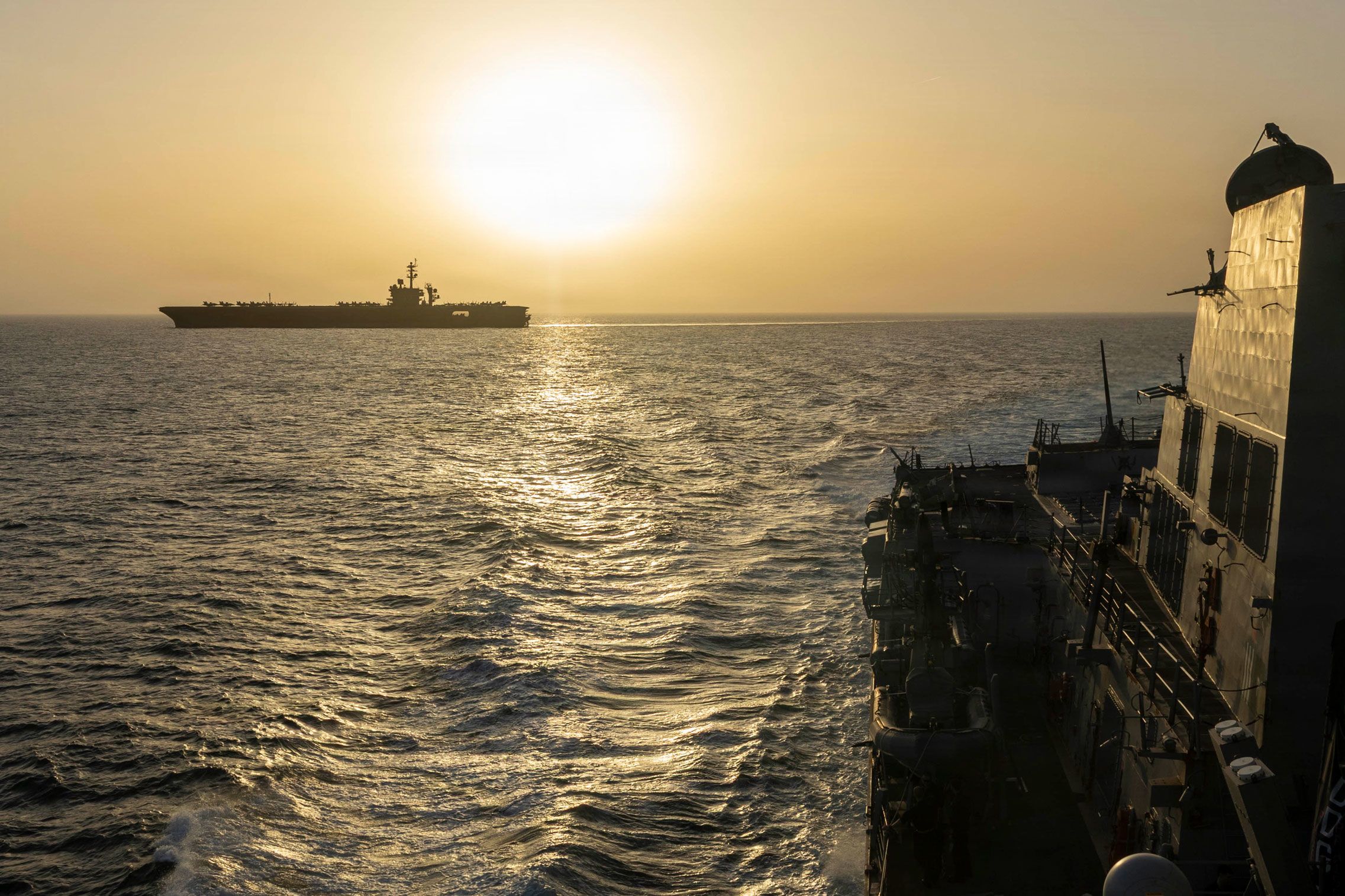 <i>US Navy/Getty Images via CNN Newsource</i><br/>USS Abraham Lincoln conducts US blockade operations related to the Strait of Hormuz on April 16 in the Arabian Sea.