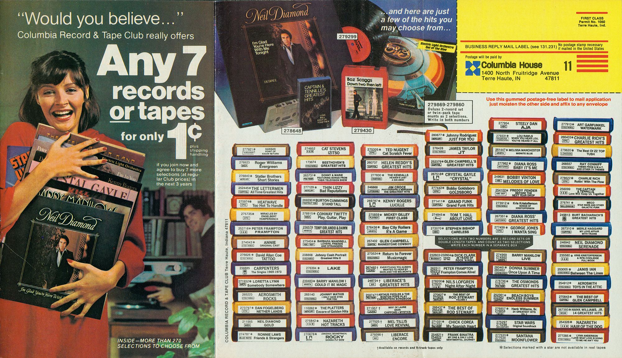 <i>CBS Photo Archive/Getty Images via CNN Newsource</i><br/>A sample page of a Columbia Record and Tape Club (also known as Columbia House Record Club) advertisement as appeared in the April 1