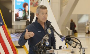 Transportation Secretary Sean Duffy speaks at a press event at Newark Liberty International Airport.