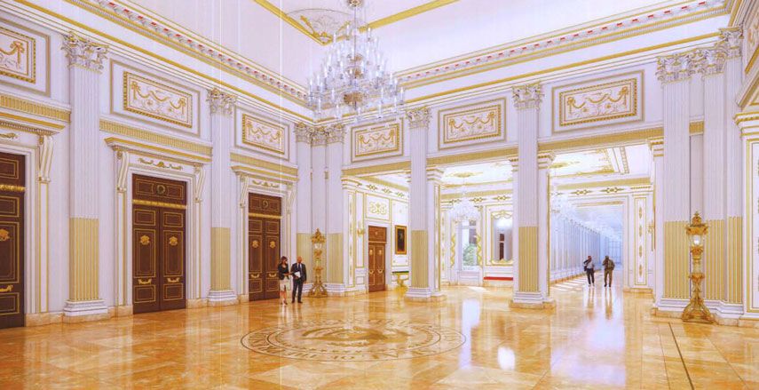 <i>From US Supreme Court via CNN Newsource</i><br/>This rendering from court documents shows inside the proposed ballroom of the East Wing of the White House.
