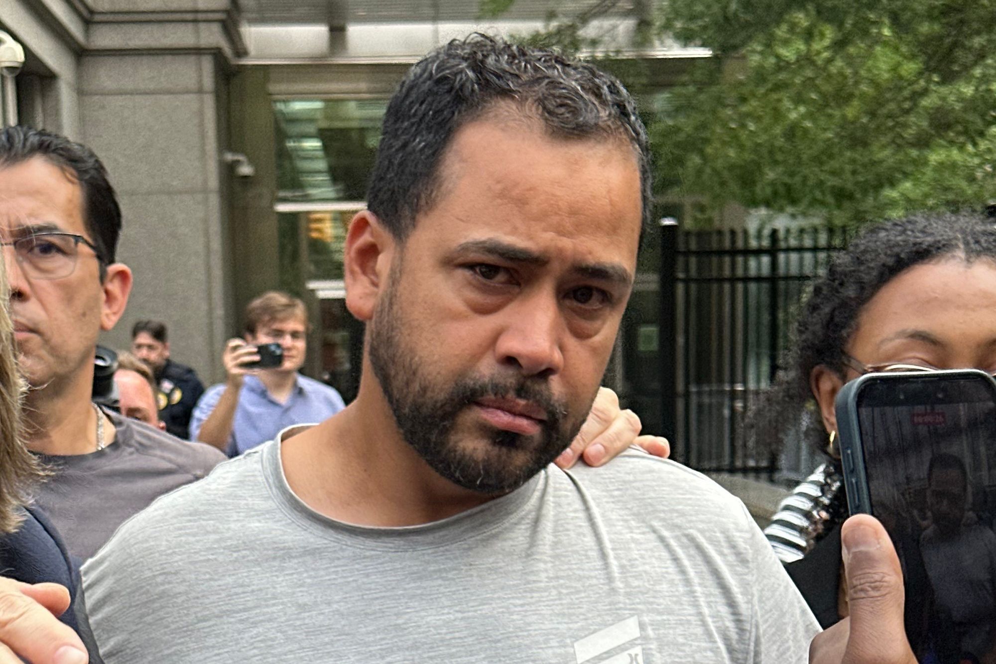<i>Larry Neumeister/AP via CNN Newsource</i><br/>Manuel Hernandez leaves US district court in Manhattan on August 10