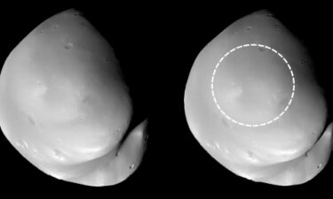 Animation shows how an asteroid strike may have reshaped Deimos and cloaked it in dusty material.