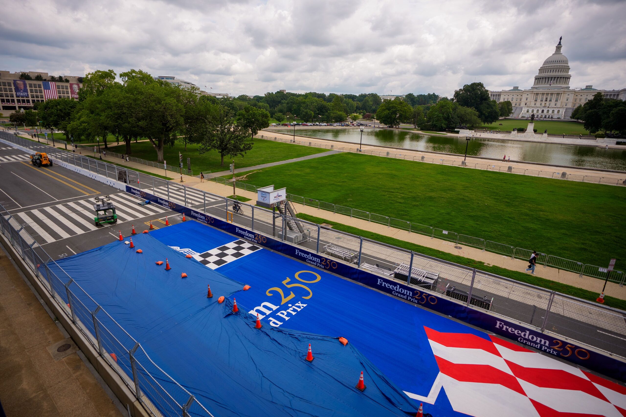 <i>Andrew Harnik/Getty Images via CNN Newsource</i><br/>The US Capitol Building is visible at the finish line of the Indy Car race track for the Freedom 250 Grand Prix on August 18 in Washington