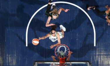 Olivia Miles #5 of the Minnesota Lynx drives to the basket during the game against the Los Angeles Sparks on August 6