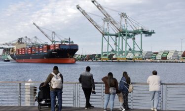 A container ship departs from the Port of Los Angeles. The Trump administration has refunded about $100 billion in tariffs to importers and shippers so far