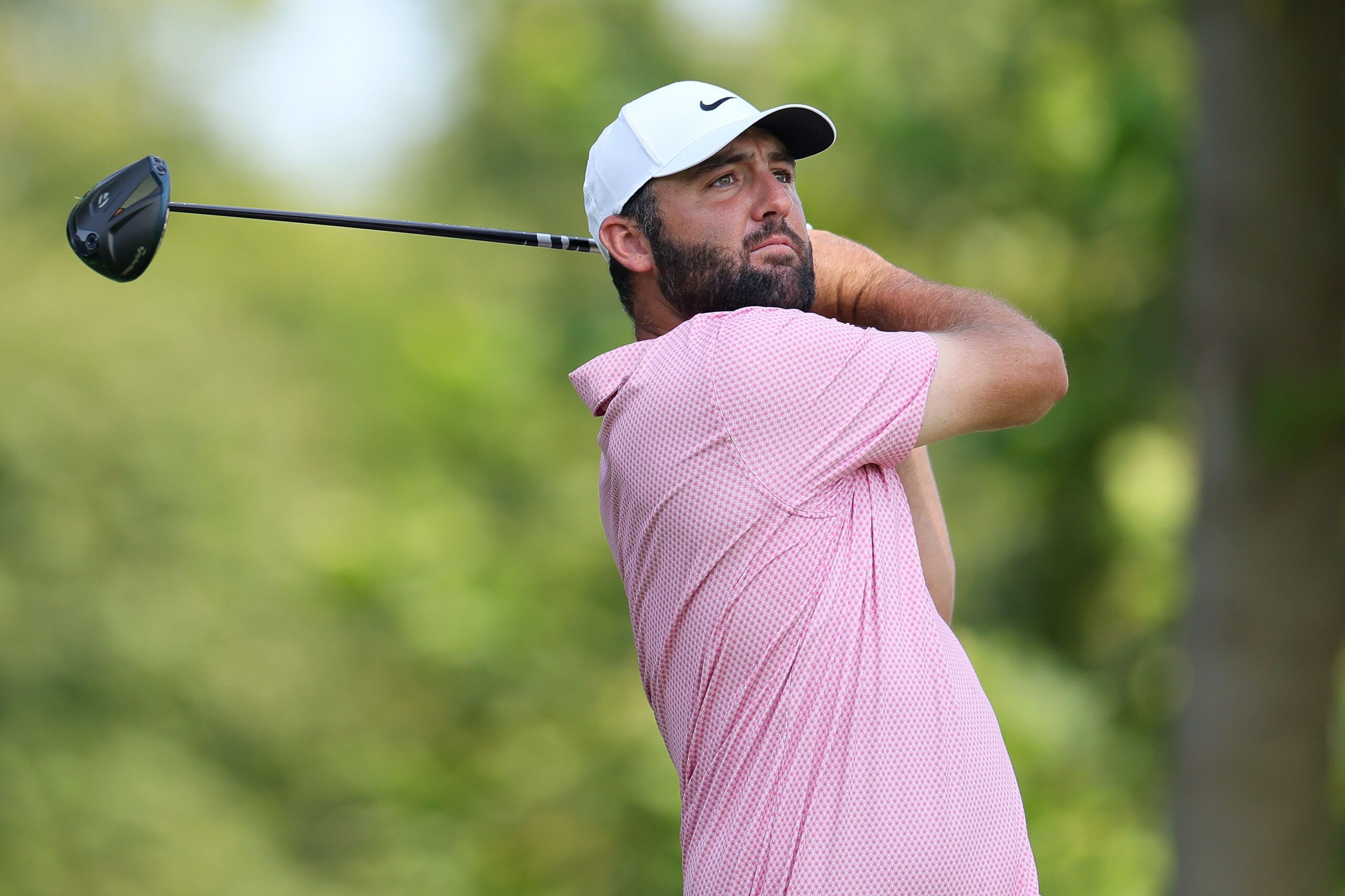 <i>Alex Slitz/Getty Images via CNN Newsource</i><br/>Scottie Scheffler plays a tee shot during the third round of the BMW Championship on Saturday.