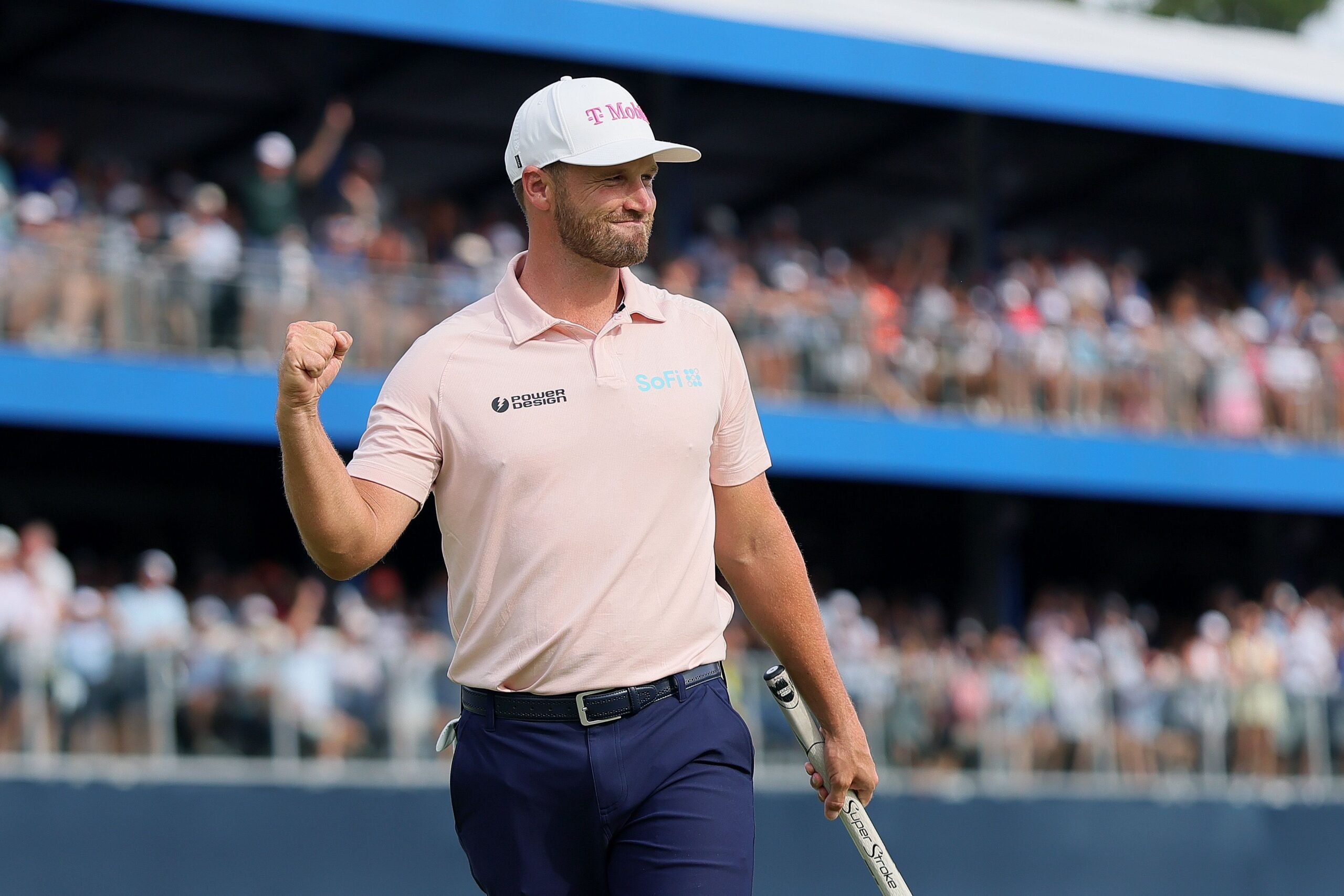 <i>Alex Slitz/Getty Images via CNN Newsource</i><br/>Wyndham Clark celebrates after winning the BMW Championship on Sunday.
