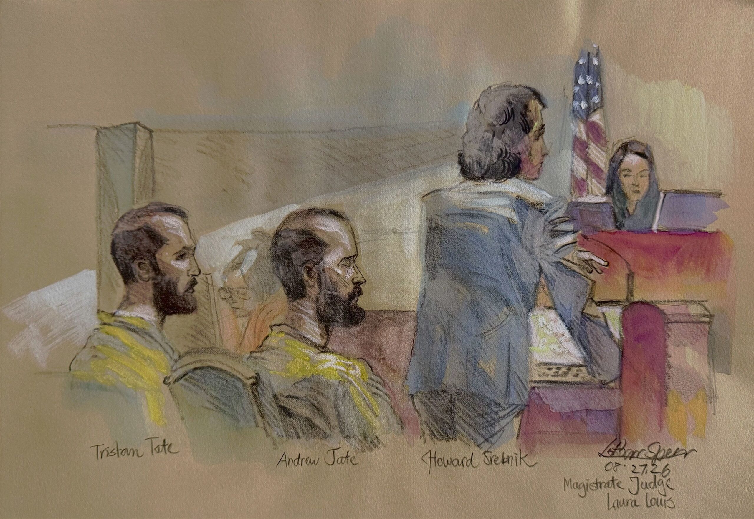 <i>Lothar Speer via CNN Newsource</i><br/>Andrew Tate speaks from the witness stand on August 27. A US federal judge in Miami is weighing whether to grant bail to controversial online influencers Andrew and Tristan Tate as they fight extradition to the United Kingdom
