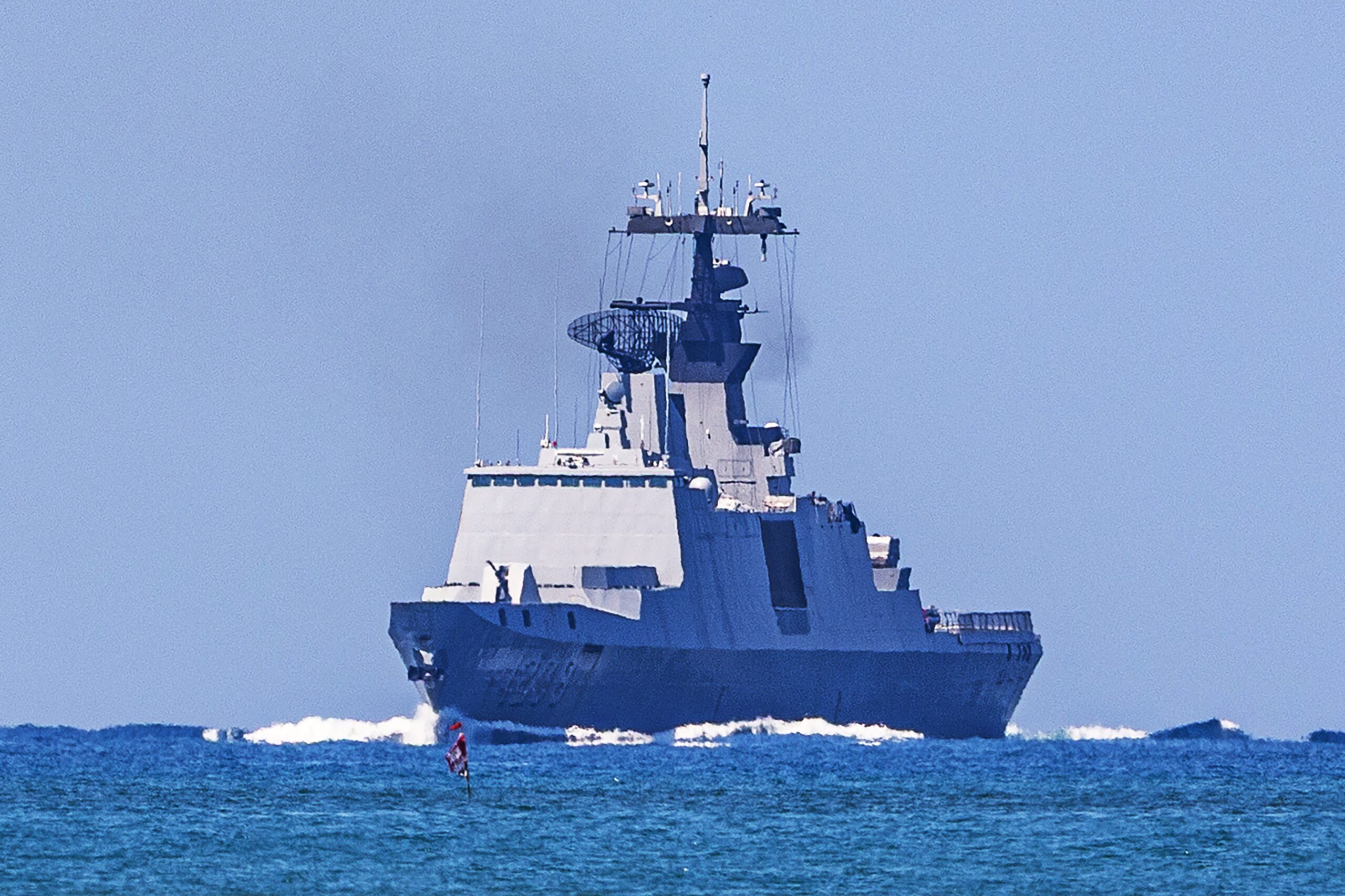 <i>cheng-chia huang/AFP/Getty Images via CNN Newsource</i><br/>A Taiwanese navy Kang Ding-class frigate navigates the coastal waters off Kaohsiung during naval maneuvers on the first day of the annual Han Kuang military exercise in Kaohsiung