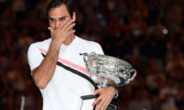 Roger Federer cries after winning the Australian Open in 2018. On Saturday