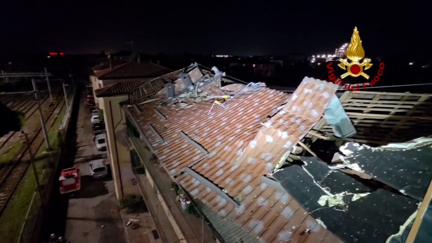 <i>Italy National Fire and Rescue Service via CNN Newsource</i><br/>Debris after a tornado hit Cremona Italy on August 29.