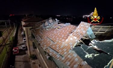 Debris after a tornado hit Cremona Italy on August 29.