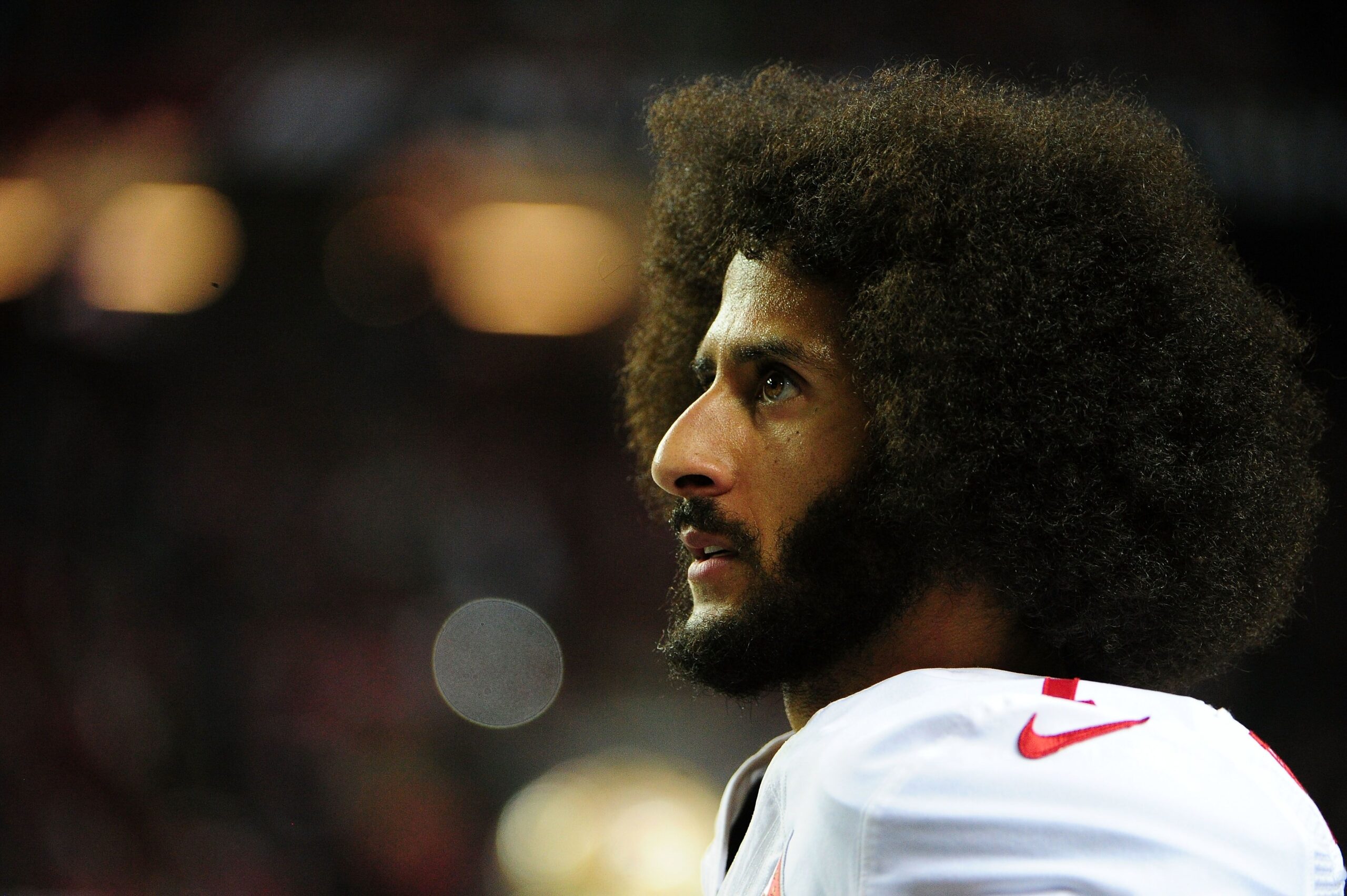 <i>Scott Cunningham/Getty Images via CNN Newsource</i><br/>Colin Kaepernick of the San Francisco 49ers looks on from the sidelines against the Atlanta Falcons in December 2016 in Atlanta