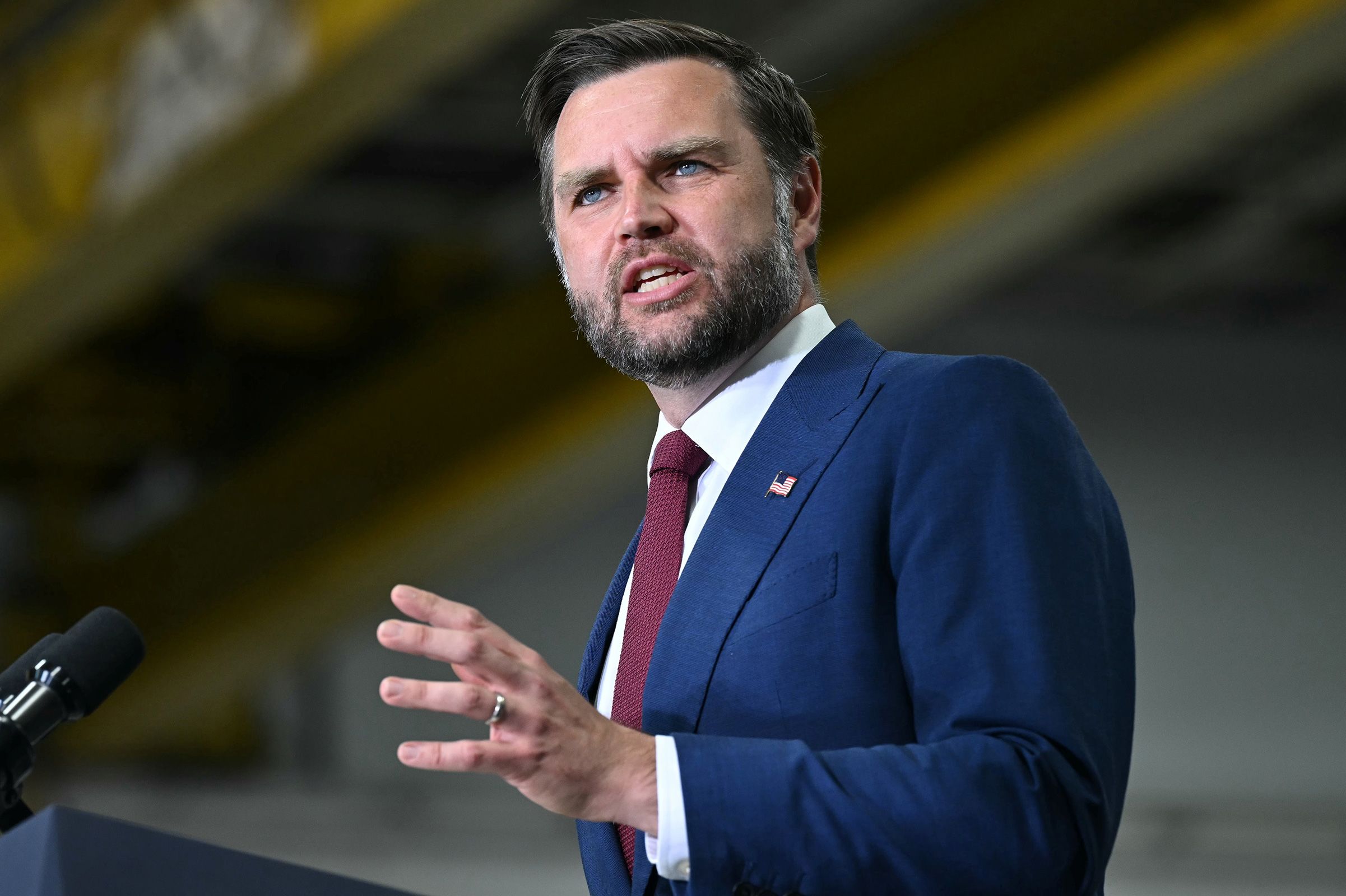 <i>Saul Loeb/Pool/Getty Images via CNN Newsource</i><br/>Vice President JD Vance speaks at a MAGA Inc. super PAC event in Sterling Heights