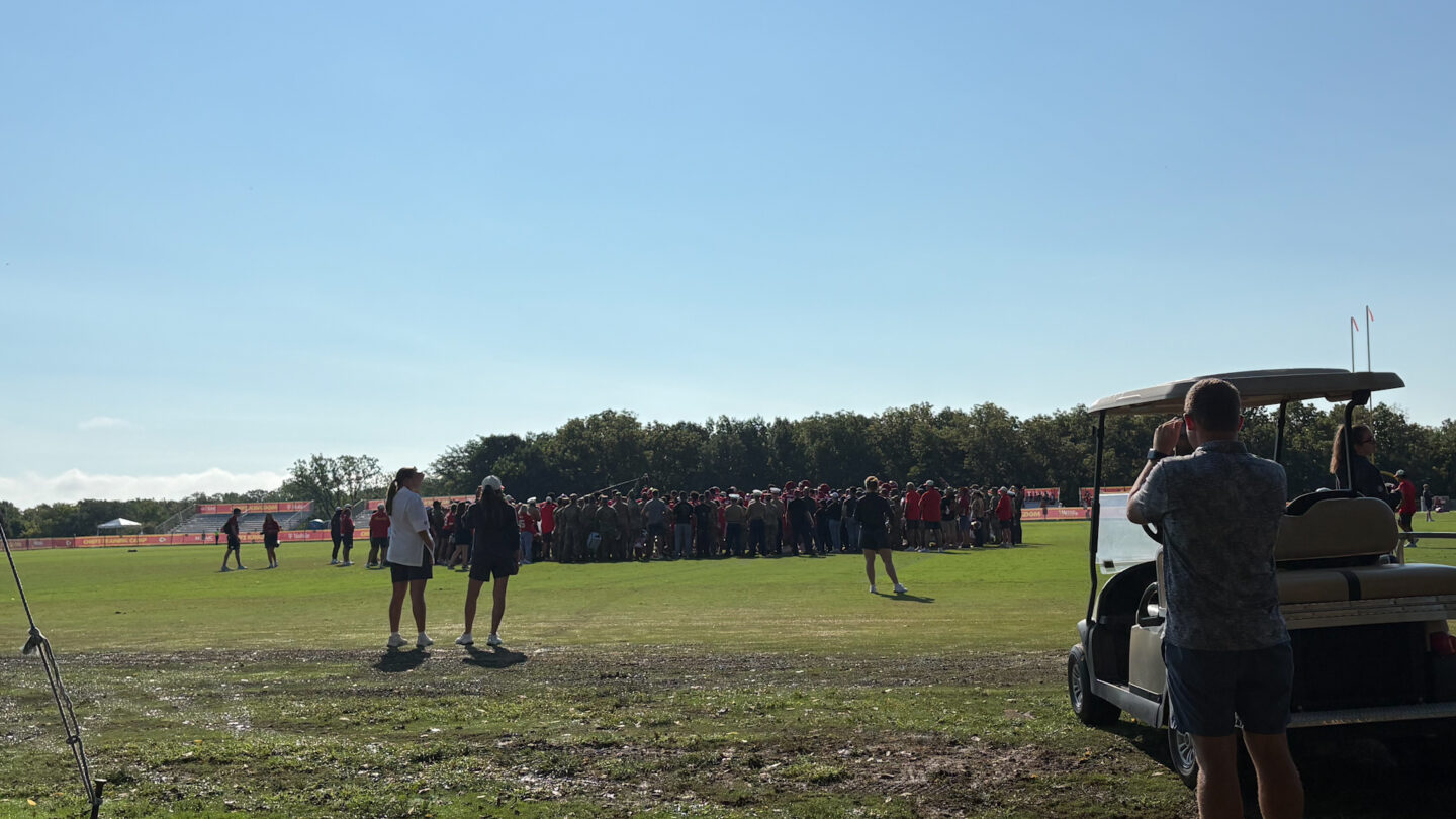 Active military and veterans joined the Chiefs on the field after practice. 