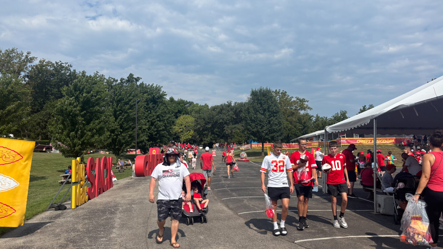 Chiefs fans walking around camp.