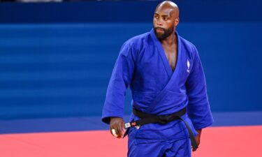Minjong Kim of South Korea against Teddy Riner of France during the Judo Men +100 kg Final on Day 7 of the Olympic Games Paris 2024 at Champ-de-Mars Arena on August 2