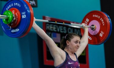 US' Olivia Reeves competes in the women's -71kg weightlifting event during the Paris 2024 Olympic Games at the South Paris Arena in Paris