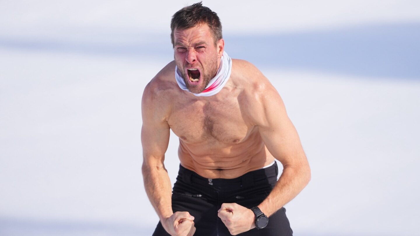 Benjamin Karl (Austria)  celebrate during the Mens Parallel Giant Slalom Snowboard competition on Day 2 of the Milano Cortina 2026 Winter Olympic games at Livigno Snow Park on February 8