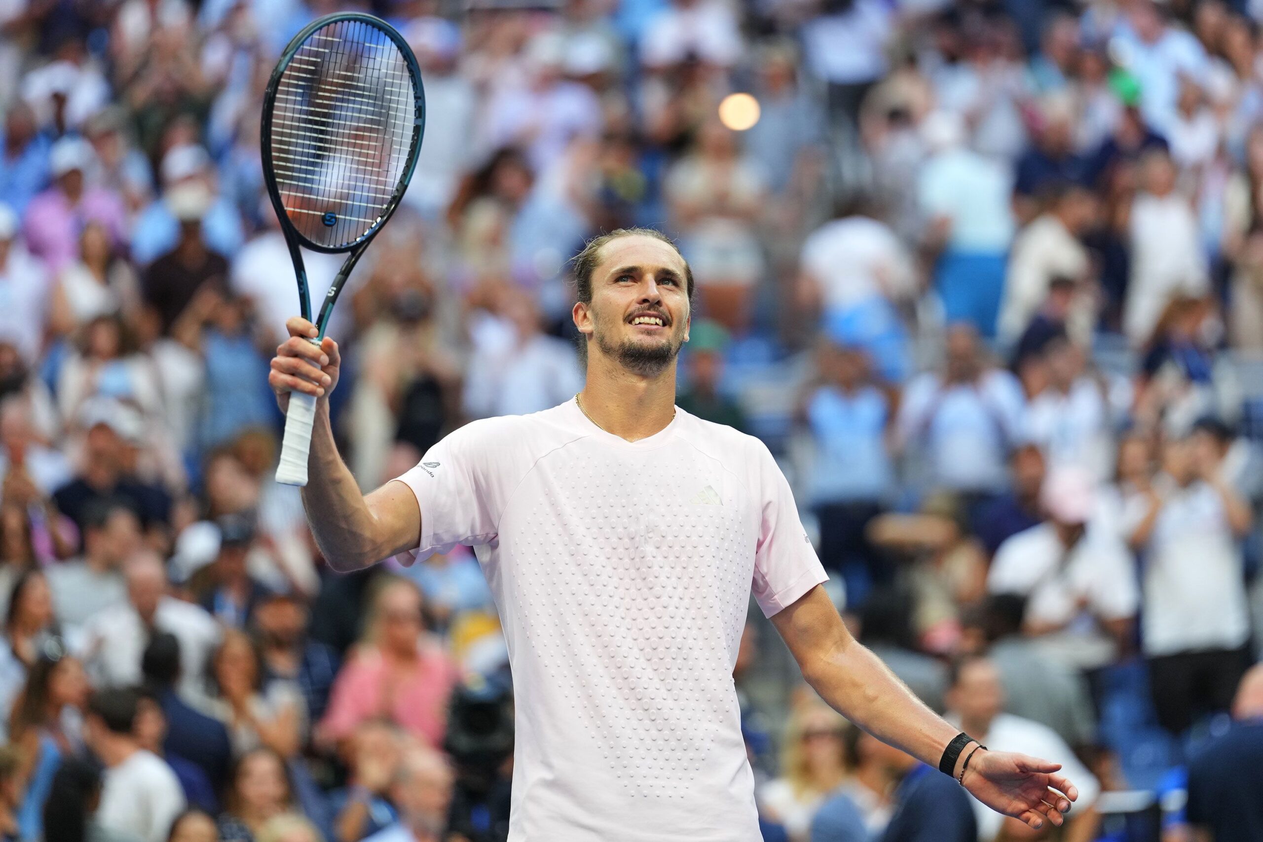 <i>Kirsty Wigglesworth/AP via CNN Newsource</i><br/>Alexander Zverev celebrates after winning his US Open semifinal match against Karen Khachanov on September 11.