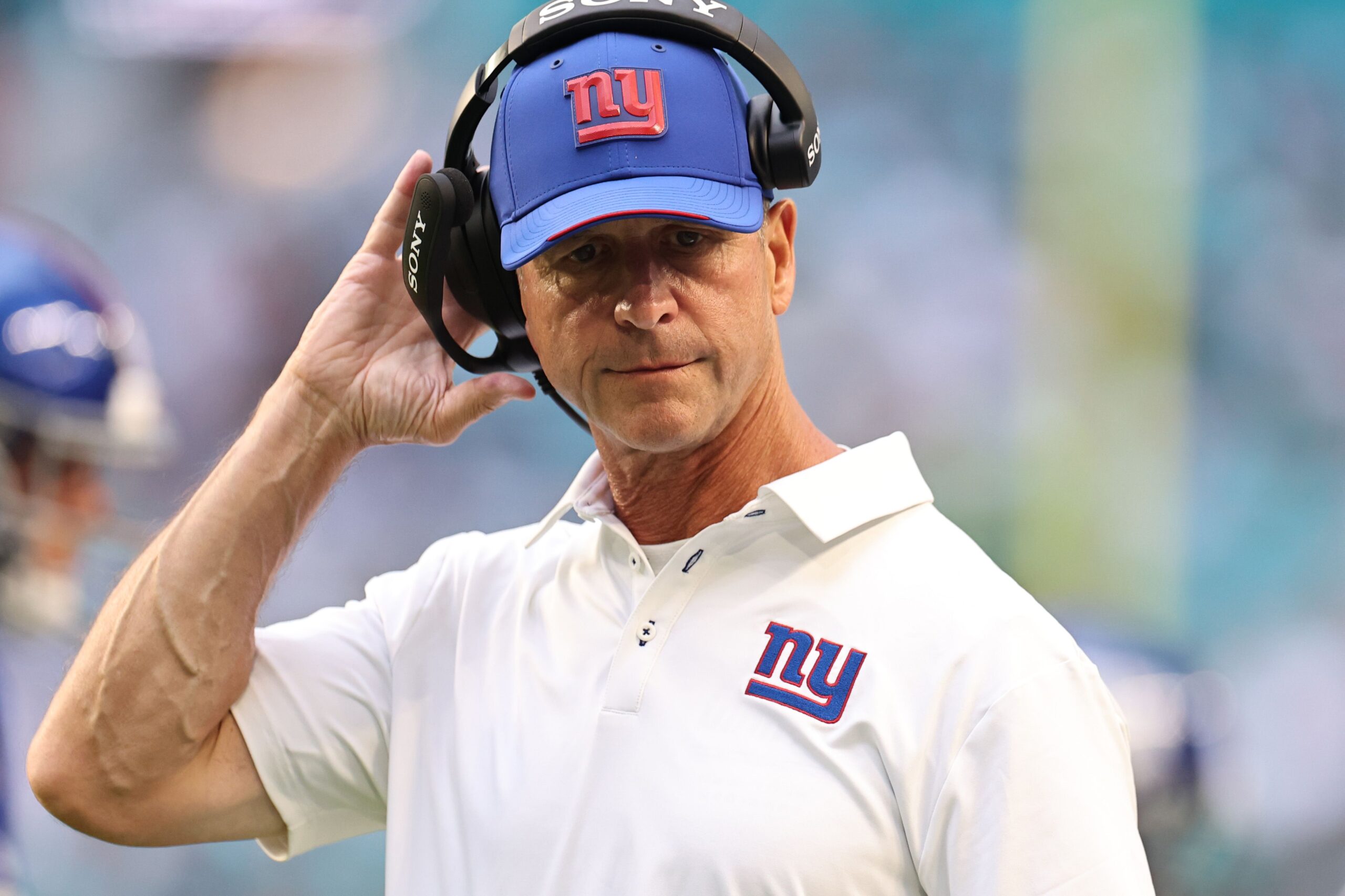 <i>Carmen Mandato/Getty Images via CNN Newsource</i><br/>New York Giants head coach John Harbaugh looks on during the second half of a pre season game at Hard Rock Stadium on August 22 in Miami Gardens