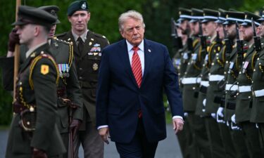 President Donald Trump attends an arrival ceremony at Áras an Uachtaráin in Phoenix Park.