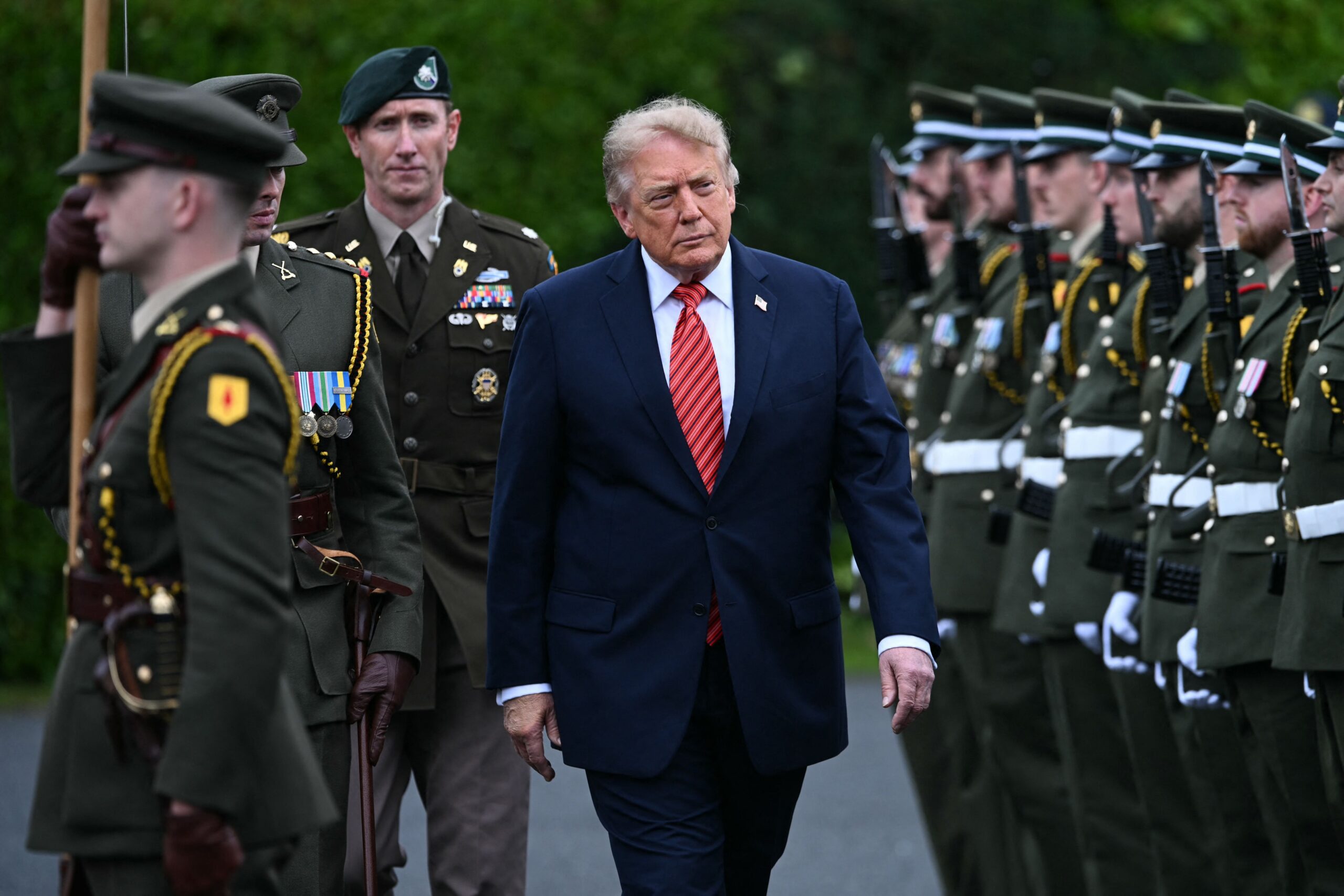 <i>Adrian Dennis/AFP/Getty Images via CNN Newsource</i><br/>President Donald Trump attends an arrival ceremony at Áras an Uachtaráin in Phoenix Park.