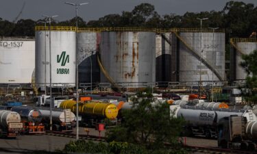 An oil refinery operates 24 hours a day in Rio de Janeiro