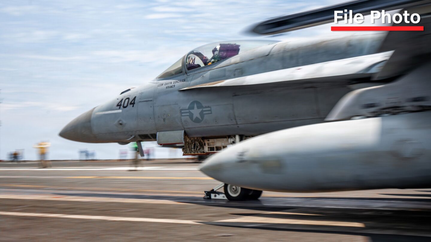 <i>Mass Communication Specialist 2nd Class Tyler Crowley/US Navy/File via CNN Newsource</i><br/>A fighter jet launches off the flight deck of the USS George Washington