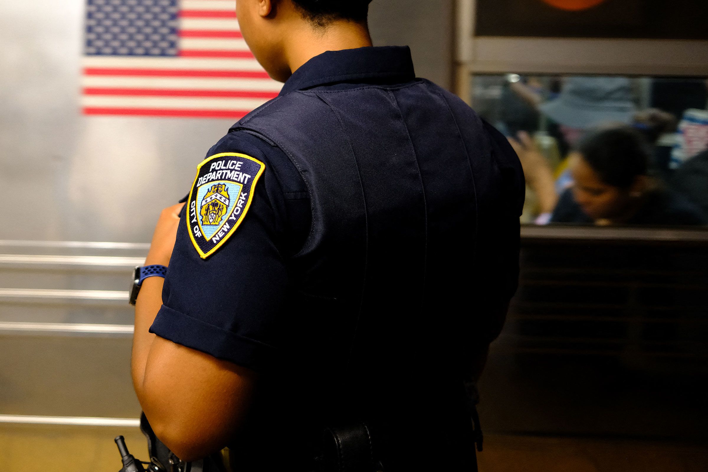 <i>Charly Triballeau/AFP/Getty Images/File via CNN Newsource</i><br/>A New York Police Department officer patrols on a subway platform in New York in August 2025.