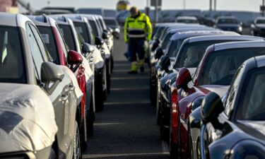 New Porsches are ready for shipping next to the Volkswagen plant in Emden