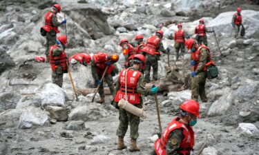 Rescue personnel conduct search and rescue operations in the core zone at Gyirong Port in Xizang Autonomous Region of China