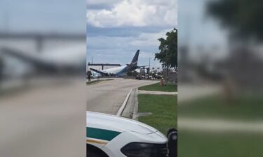An aircraft that appears to belong to Amazon went off the runway at Miami International Airport on Sunday